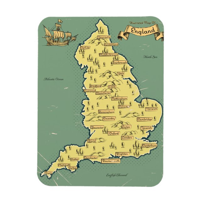 Illustrerad rese karta över England Magnet (Vertikal)