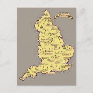Illustrerad rese karta över England Meddelande Vykort