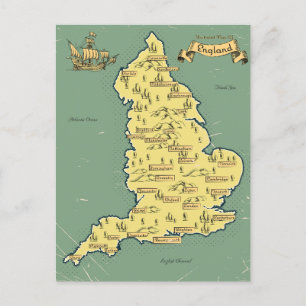 Illustrerad rese karta över England Meddelande Vykort