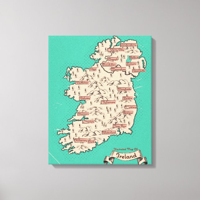Illustrerad rese karta över Irland Canvastryck (Framsida)