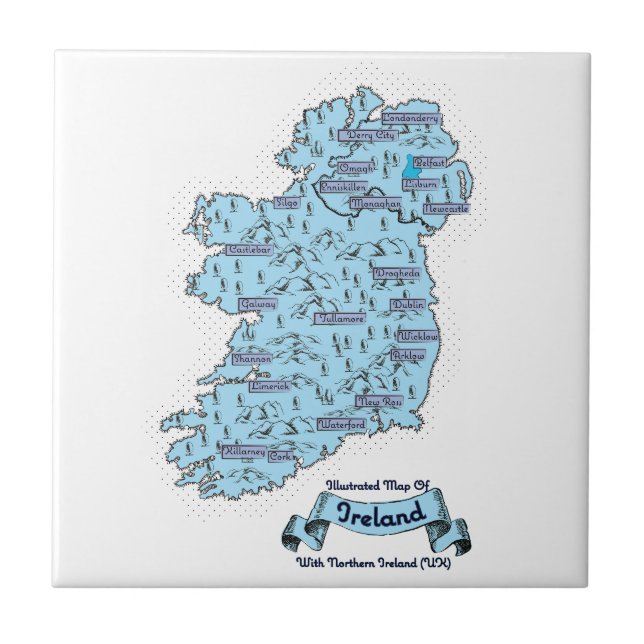 Illustrerad rese karta över Irland Kakelplatta (Framsidan)