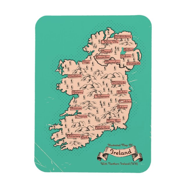 Illustrerad rese karta över Irland Magnet (Vertikal)