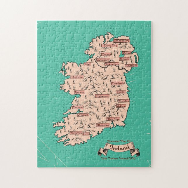 Illustrerad rese karta över Irland Pussel (Vertikal)