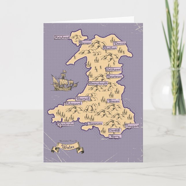 Illustrerad rese karta över Wales Inbjudan (Framsida)