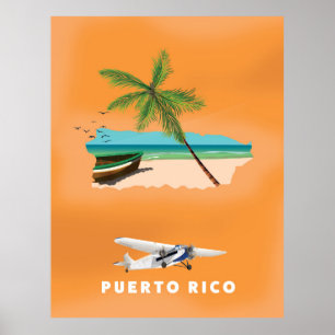 Illustrerad reseaffisch för Puerto Rico med karta. Poster