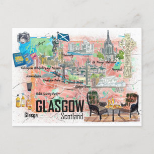 Illustrerad resehandbok för Glasgow Skottland med Vykort