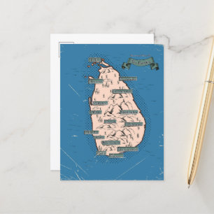 Illustrerad resekarta över Sri Lanka Meddelande Vykort