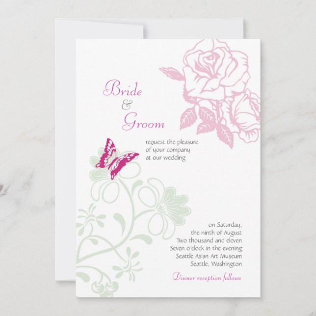 Illustrerad Ro & Butterfly Vår bröllop Inbjudningar (Framsida)