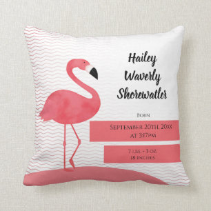 Illustrerad Rosa Flamingo Animal Birth Pillow Namn Kudde