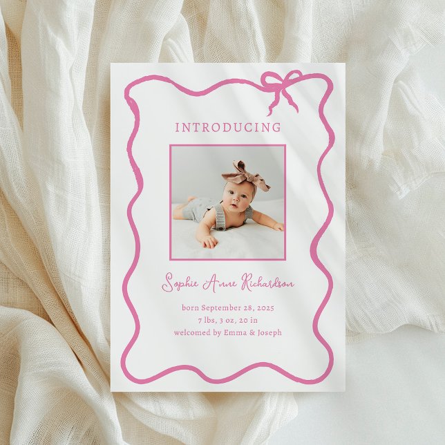 Illustrerad Rosa Fransk Bow | Baby Birth Meddelande (Skapare uppladdad)