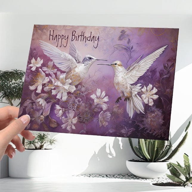 Illustrerad Rosa Hummingbird-Blommigt-födelsedag Kort (Skapare uppladdad)