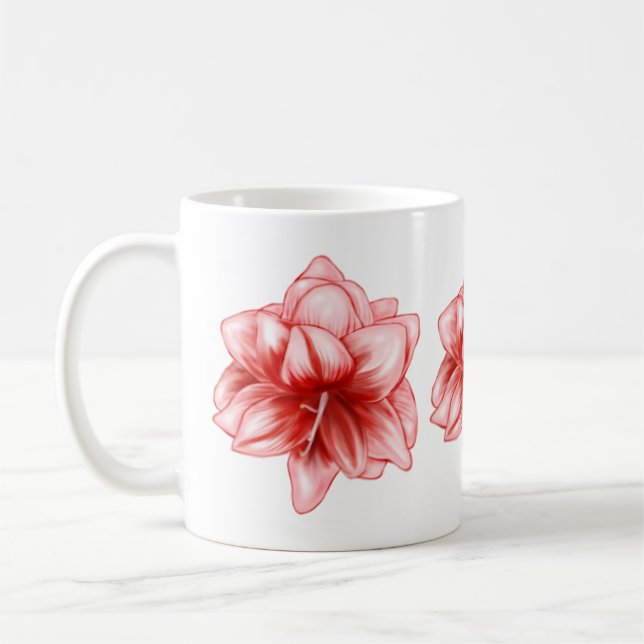 Illustrerad Rosa och White Amaryllis Kaffemugg (Vänster)