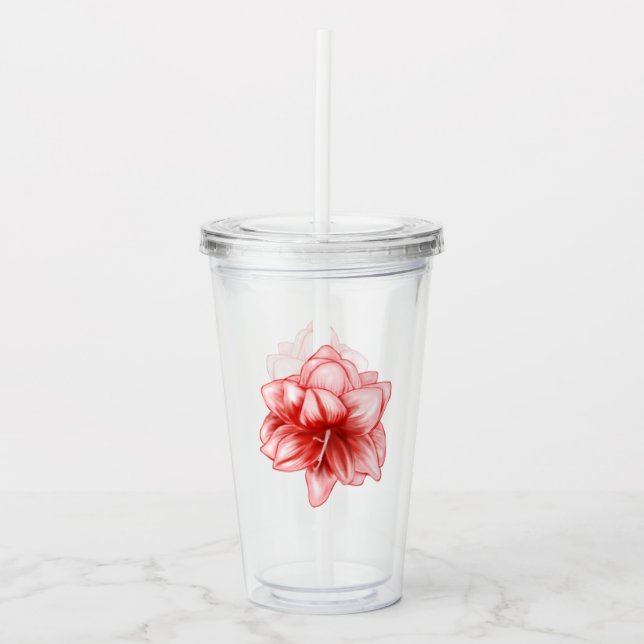 Illustrerad Rosa och White Amaryllis Take Away Mugg (Framsida)