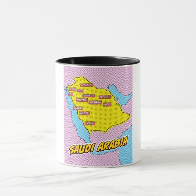 Illustrerad Saudi-Arabien-karta i Pop Art-stil Mugg (Center)