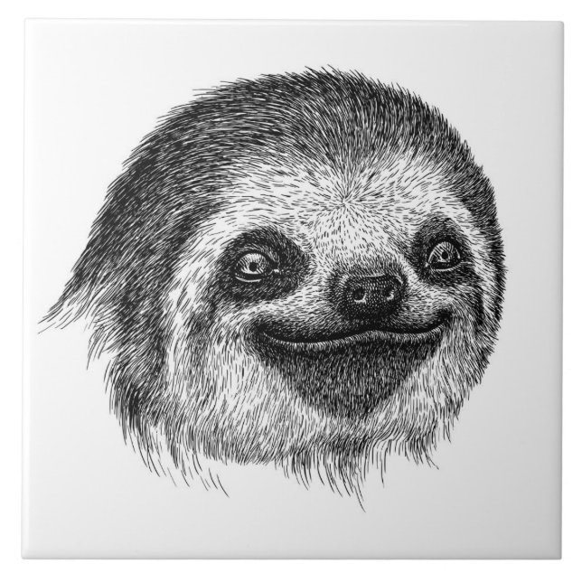 Illustrerad Sloth Ansikte Kakelplatta (Framsidan)