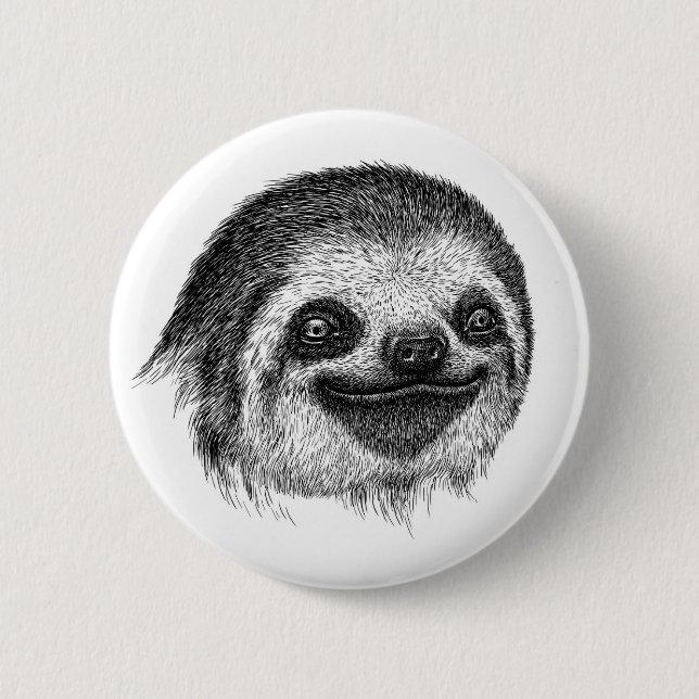 Illustrerad Sloth Ansikte Knapp (Framsida)