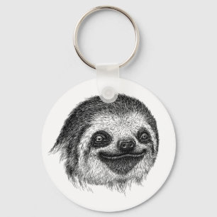 Illustrerad Sloth Ansikte Nyckelring