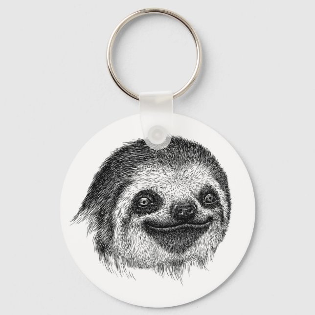 Illustrerad Sloth Ansikte Nyckelring (Framsida)