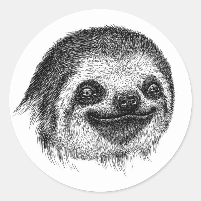 Illustrerad Sloth Ansikte Runt Klistermärke (Framsida)