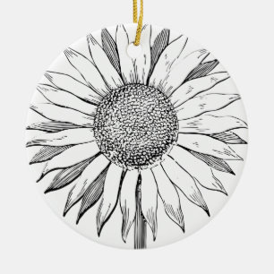 Illustrerad solros julgransprydnad keramik