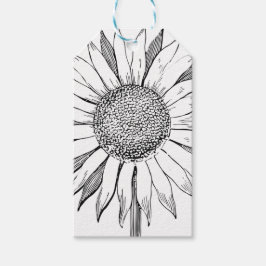 Illustrerad solros presentetikett