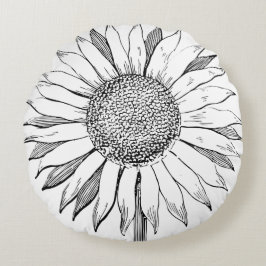 Illustrerad solros rund kudde