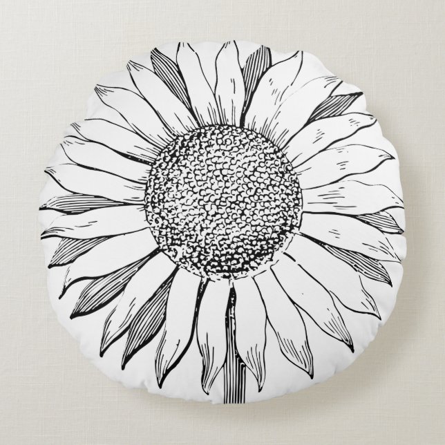 Illustrerad solros rund kudde (Framsidan)