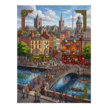 Illustrerad stadsbild av Dublin & Ha'penny Bridge