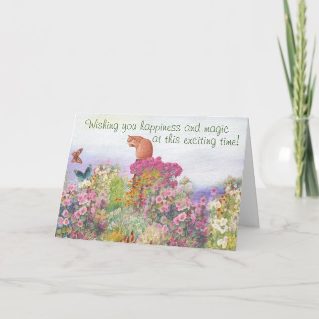 Illustrerad tabby i Garden Anpassningsbar Gratuler Kort (Framsida)