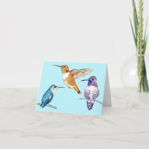 Illustrerad trio Hummingbird Kort