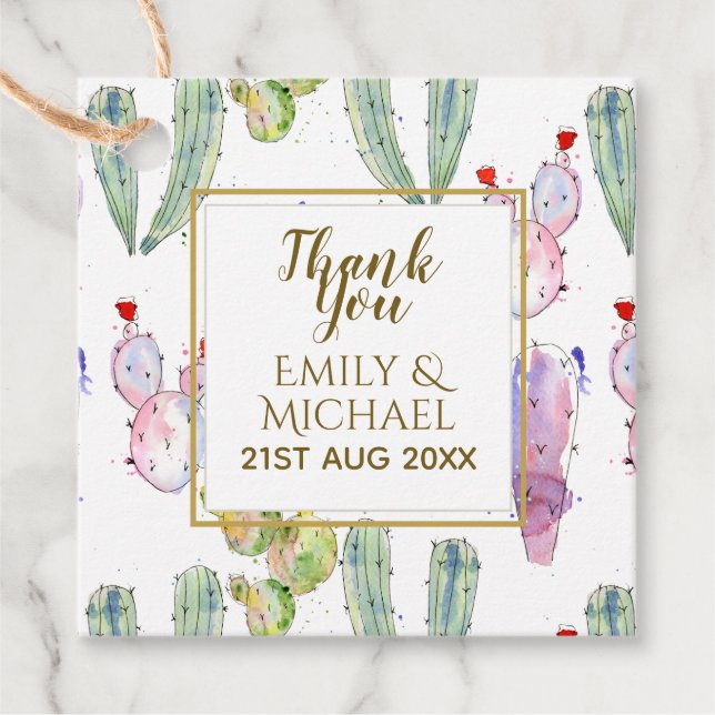 Illustrerad vattenfärg CACTI Fiesta Tack Namn Gåvor Etiketter (Framsida)