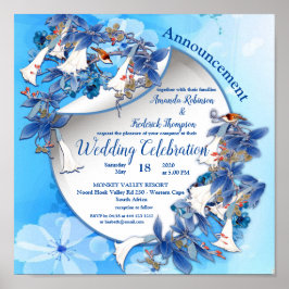 Illustrerad vattenfärg Måne-blomma Bröllop Poster