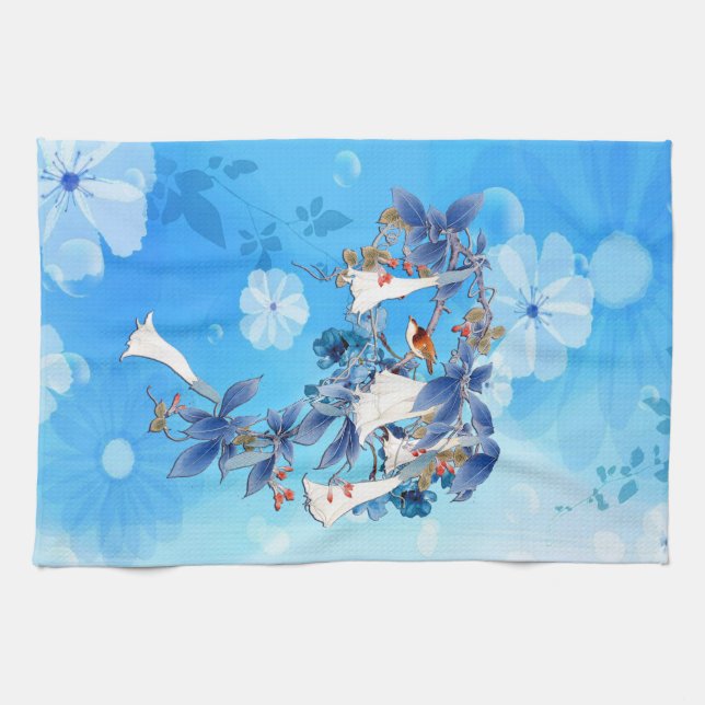 Illustrerad vit vattenfärg, månblomma Apron Kökshandduk (Horisontell)