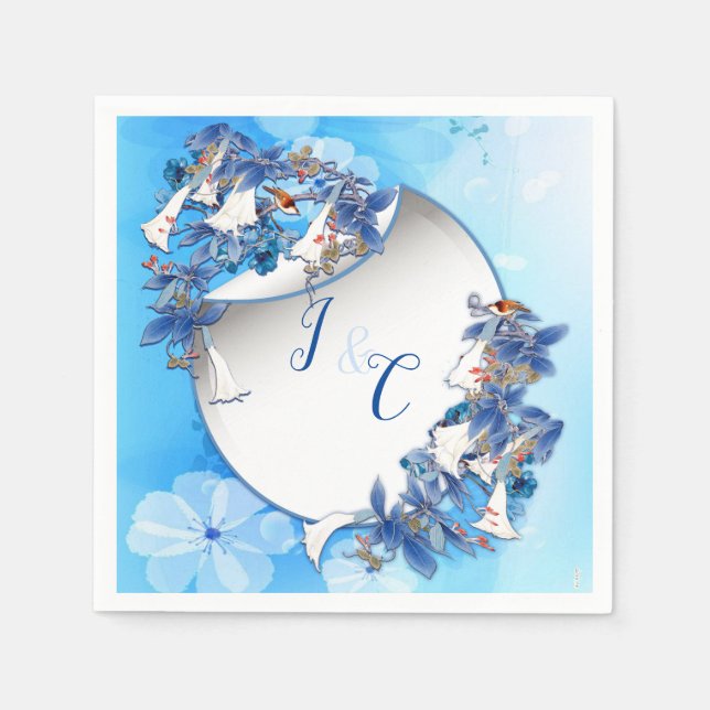 Illustrerad vit vattenfärgsblomma, Måne Pappersservett (Framsidan)