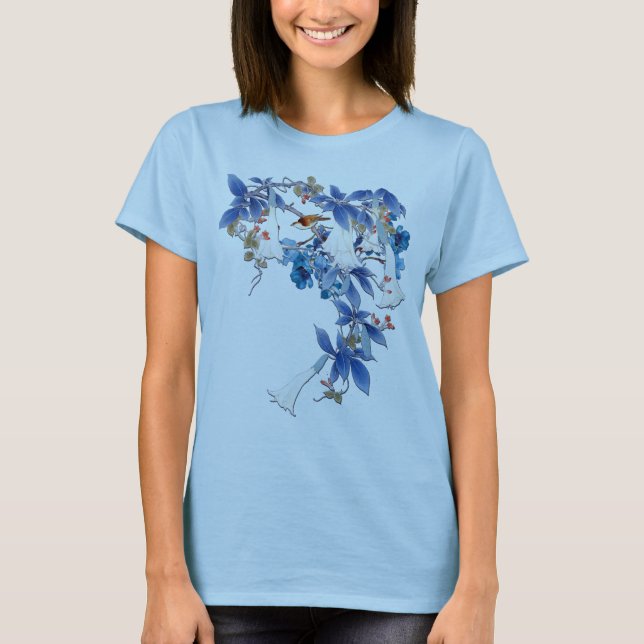 Illustrerad vit vattenfärgsblomma, Måne T Shirt (Framsida)
