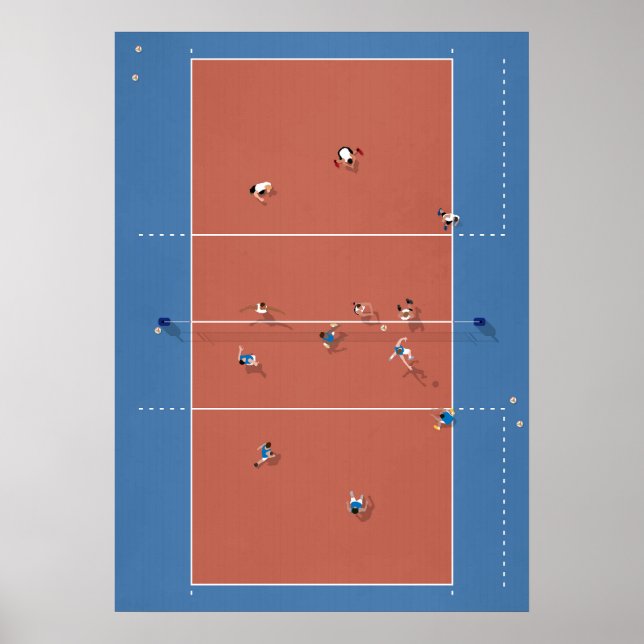 Illustrerad Volleyball Court ovanifrån Poster (Framsidan)