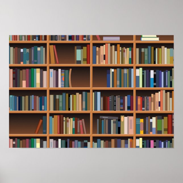 Illustrerad Wide Bookshelf Poster (Framsidan)