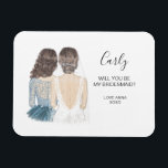 Illustrerad Will you be my bridesmaid magnet<br><div class="desc">Enkelt och klassiskt: "Kommer du att bli min brud?" magnet med en brud och en brud. Anpassa namn och rollen till din inställning.</div>