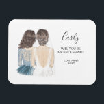 Illustrerad Will you be my bridesmaid magnet<br><div class="desc">Enkelt och klassiskt: "Kommer du att bli min brud?" magnet med en brud och en brud. Anpassa namn och rollen till din inställning.</div>