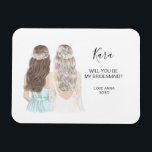 Illustrerad Will you be my bridesmaid magnet<br><div class="desc">Enkelt och klassiskt "Kommer du att bli min brud?" magnet med en brud och brud. Anpassa namn och rollen till din inställning.</div>
