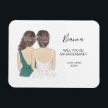 Illustrerad Will you be my bridesmaid magnet<br><div class="desc">Enkelt och klassiskt "Kommer du att bli min brud?" magnet med en brud och brud. Anpassa namn och rollen till din inställning.</div>