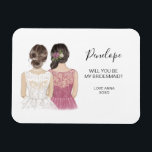 Illustrerad Will you be my bridesmaid magnet<br><div class="desc">Enkelt och klassiskt "Kommer du att bli min brud?" magnet med en brud och brud. Anpassa namn och rollen till din inställning.</div>