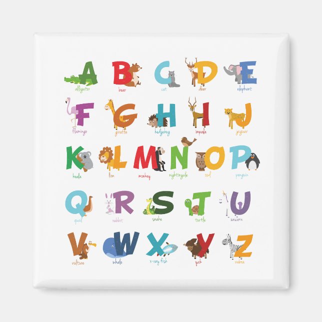 Illustrerade alfabetdjur magnet (Framsidan)