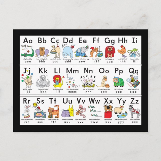 Illustrerade alfabetdjur vykort (Framsida)