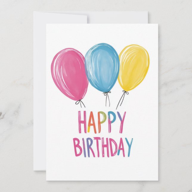 Illustrerade ballonger Grattis på födelsedagen Inbjudningar (Framsida)