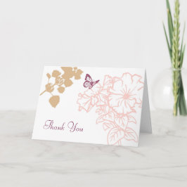 Illustrerade blommor & fjärilbröllop tack kort
