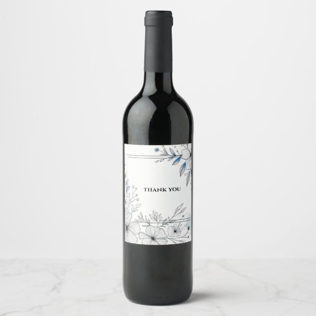 illustrerade blommor tack vingetiketter vinflaska etikett (Framsida)