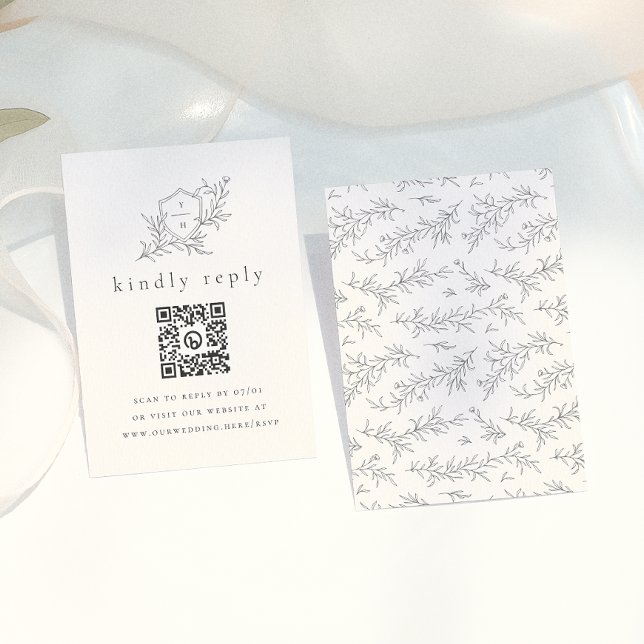 Illustrerade botaniska initialer QR-kod bröllops-R Tilläggskort (Skapare uppladdad)