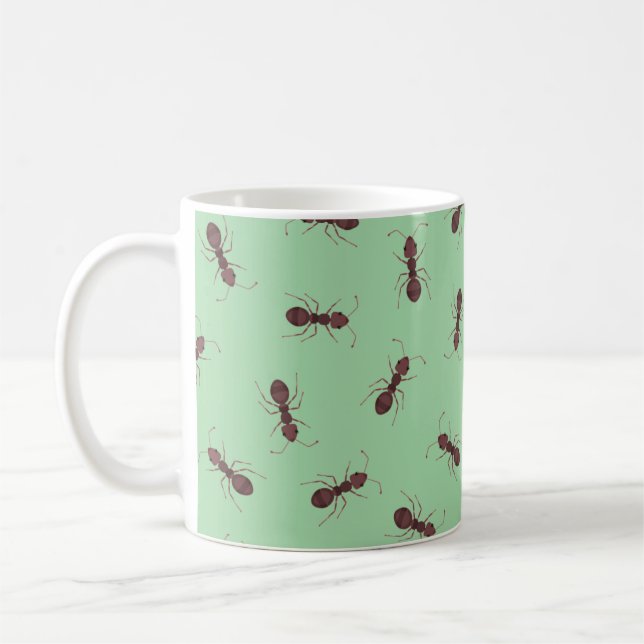 Illustrerade bruna myror på grönt kaffemugg (Vänster)