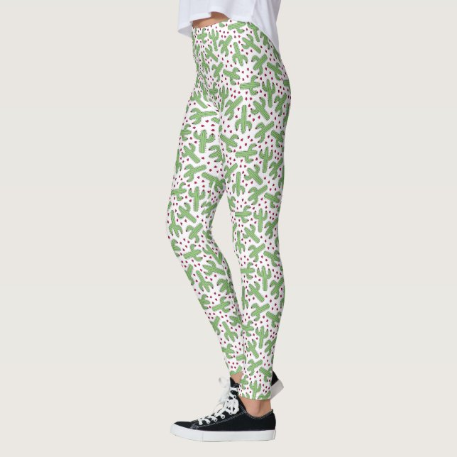 Illustrerade Cactus & Rosa Flowers Mönster Leggings (Vänster)